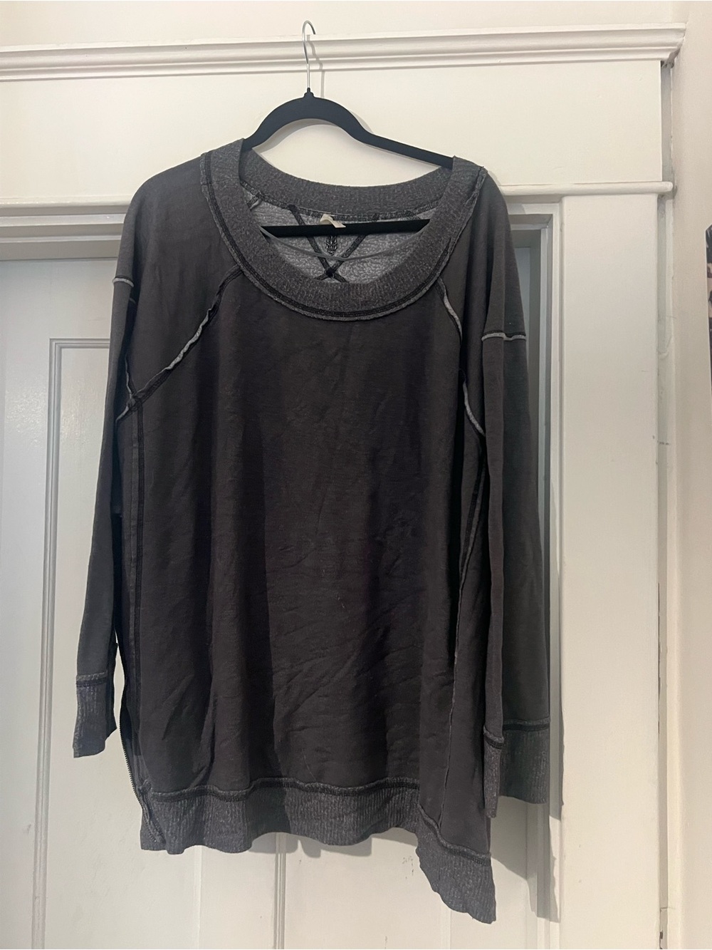 Free People Charcoal Gray Relaxed Long-Sleeve Scoop Neck Top